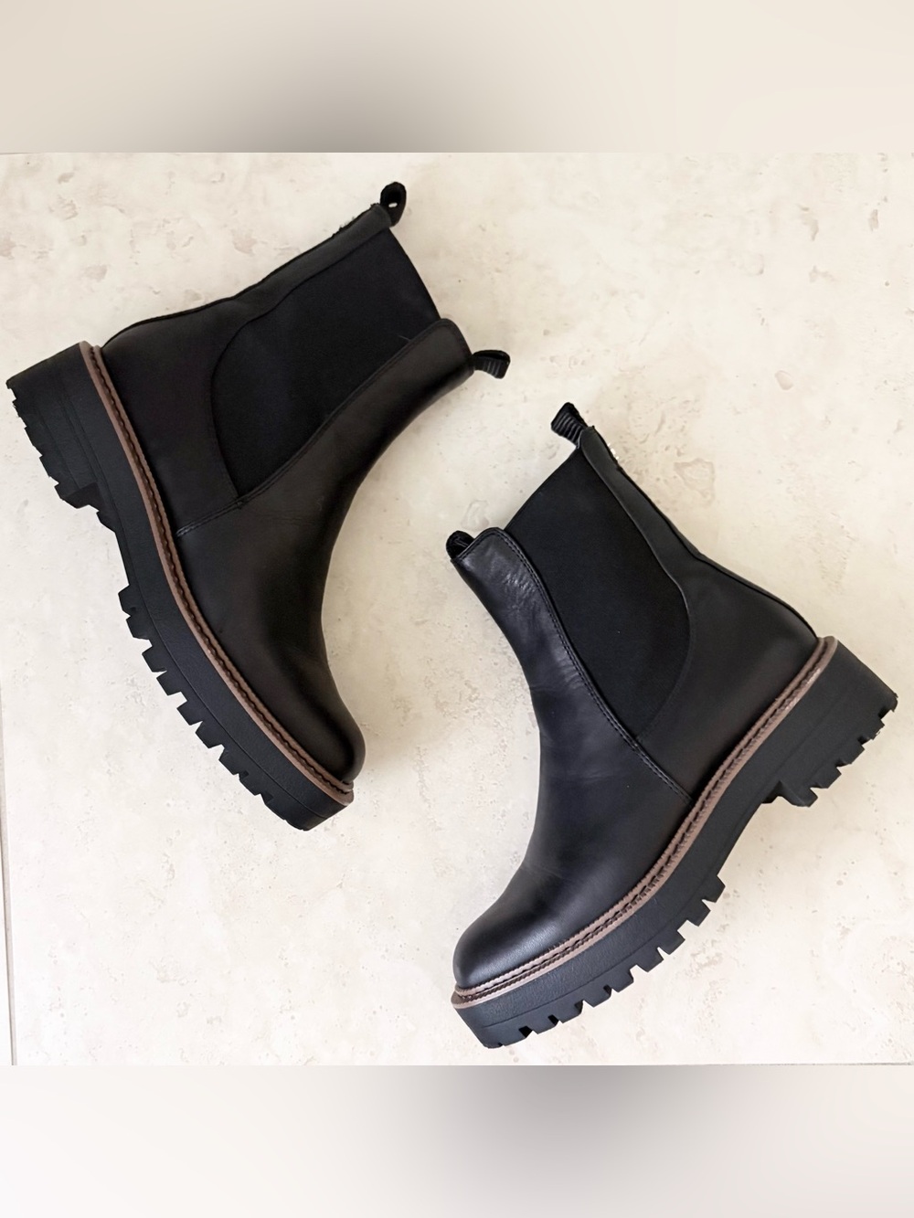 SAM EDELMAN Laguna Waterproof Lug Sole  Chelsea Boot | Black Leather | Size 7